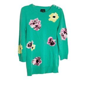 J. Crew Collection Italian Cashmere Green Floral Button Neck Sweater Women’s XS